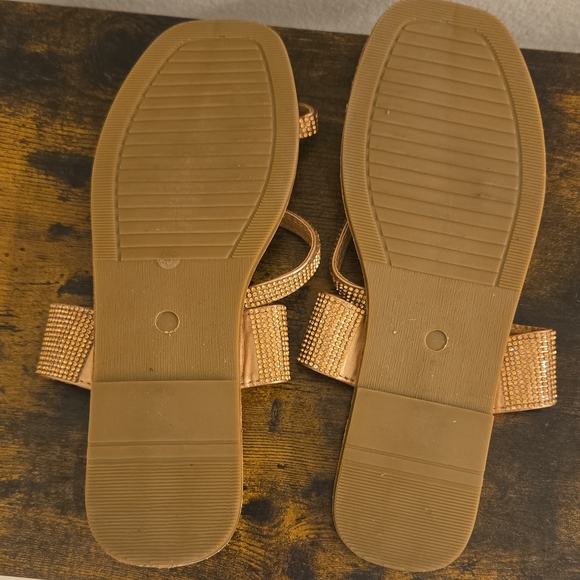 Elegant Gold & Tan Sandals with Rhinestone Straps - Picture 6 of 7